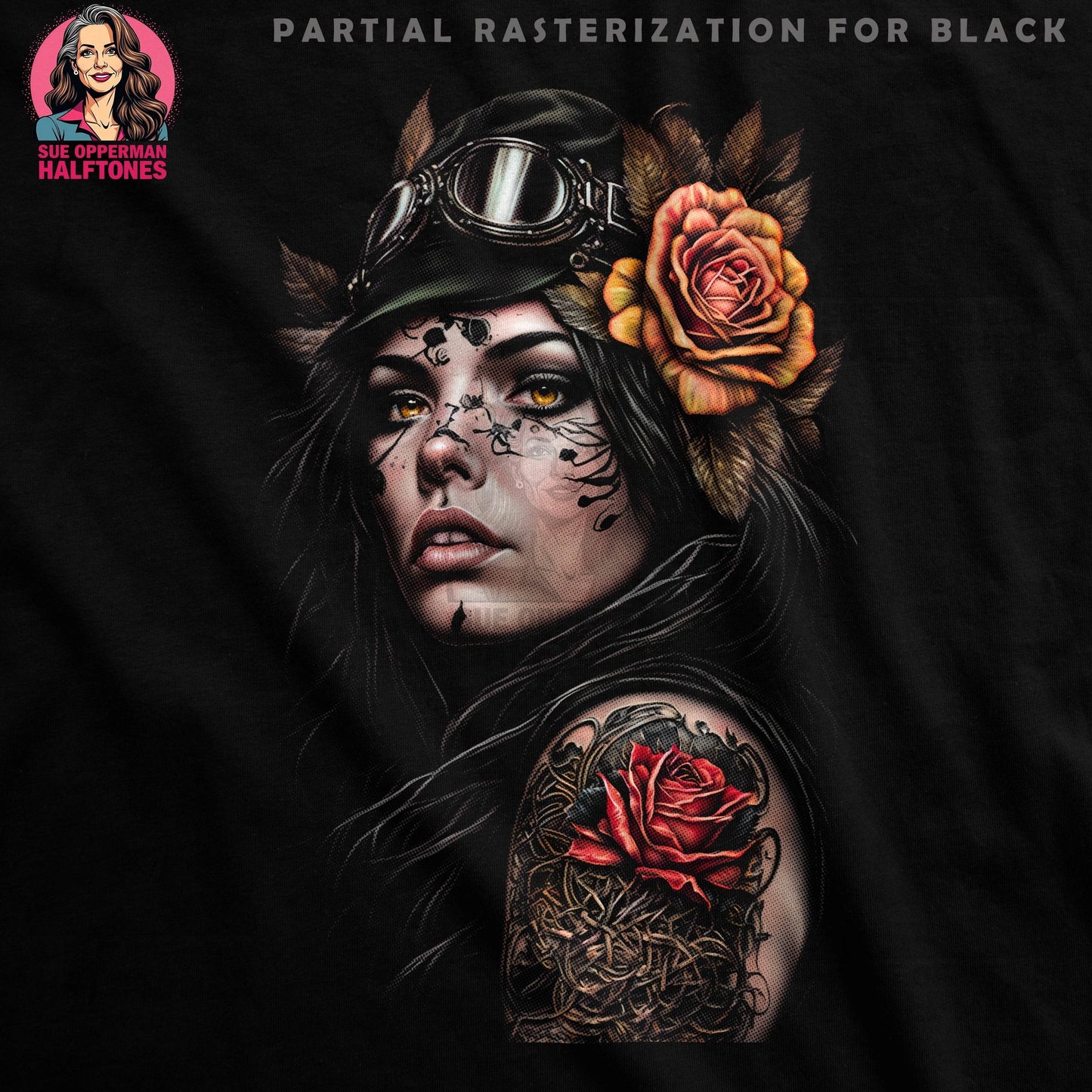Rose and Woman Portrait Halftone T-Shirt Design - halftone PNG for T-shirts – Sue Opperman Halftones