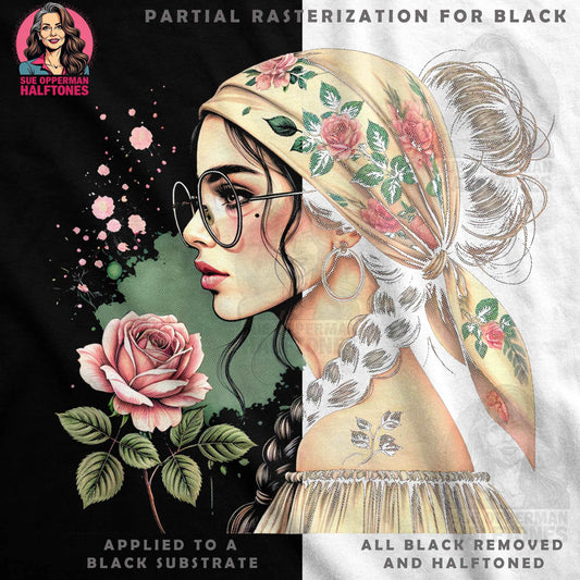 Glamour Woman With Rose Flower Halftone T-Shirt Design - halftone PNG for T-shirts – Sue Opperman Halftones