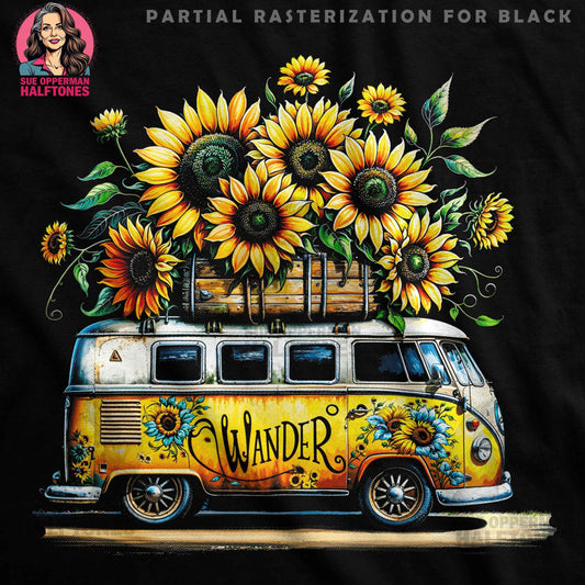 Floral Wander Bus Halftone T-Shirt Designs - halftone PNG for T-shirts – Sue Opperman Halftones