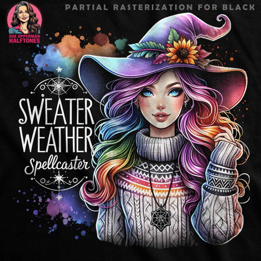 Sweater Weather Spellcaster Digital Halftoned T-Shirt Design - halftone PNG for T-shirts – Sue Opperman Halftones