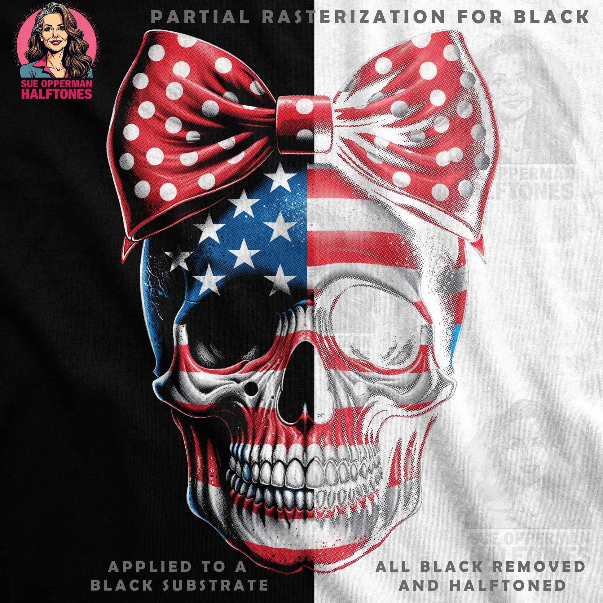 Patriotic Skull USA Flag Halftone T-Shirt Design - halftone PNG for T-shirts – Sue Opperman Halftones