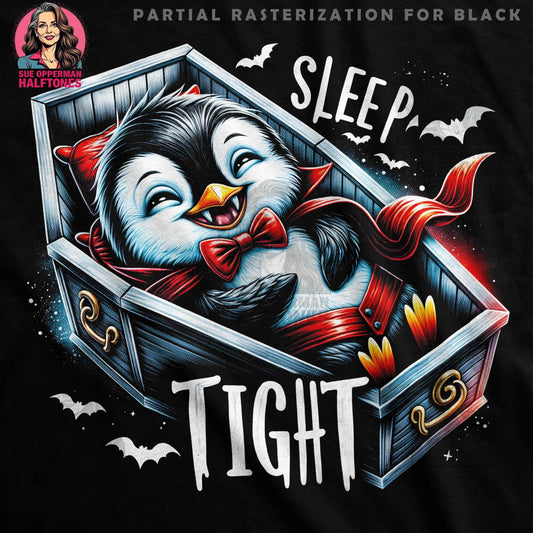Vampire Penguin Sleep Tight Halftone T-Shirt Design - halftone PNG for T-shirts – Sue Opperman Halftones