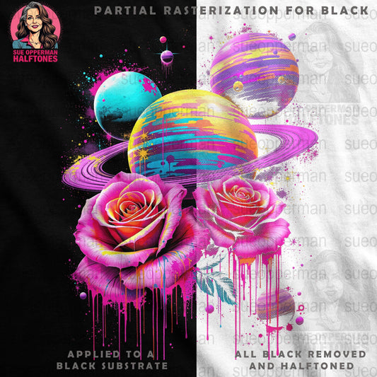 Fantasy Planets Roses Halftone T-Shirt Design Digital - halftone PNG for T-shirts – Sue Opperman Halftones