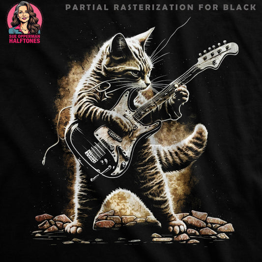 Cat Playing Guitar Halftone T-Shirt Design - halftone PNG for T-shirts – Sue Opperman Halftones