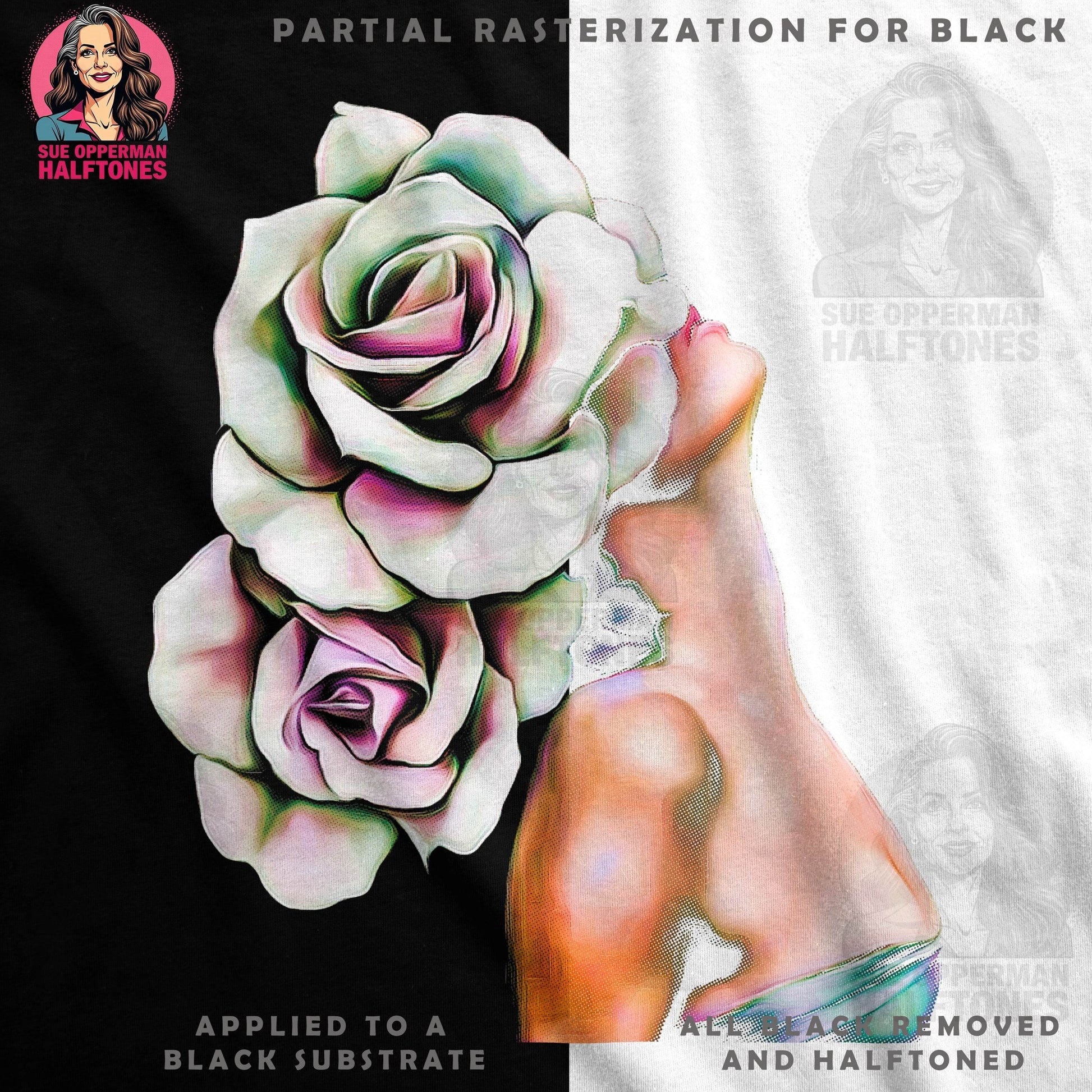 Floral Head Portrait Halftone T-Shirt Design - halftone PNG for T-shirts – Sue Opperman Halftones