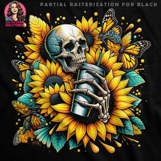 Sunflower Skull And Coffee Halftone T-Shirt Design - halftone PNG for T-shirts – Sue Opperman Halftones