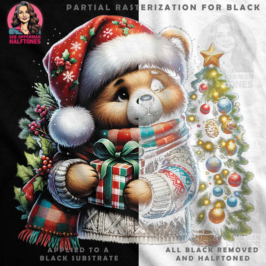 Cute Bear with Christmas Tree Halftoned T-Shirt Design - halftone PNG for T-shirts – Sue Opperman Halftones