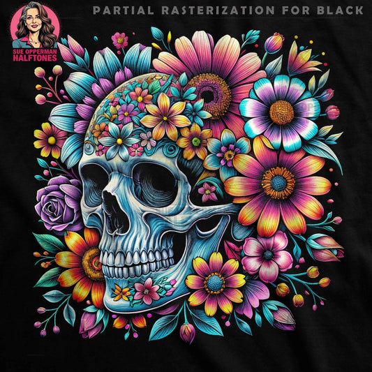 Floral Sugar Skull Halftone T-Shirt Design Digital - halftone PNG for T-shirts – Sue Opperman Halftones