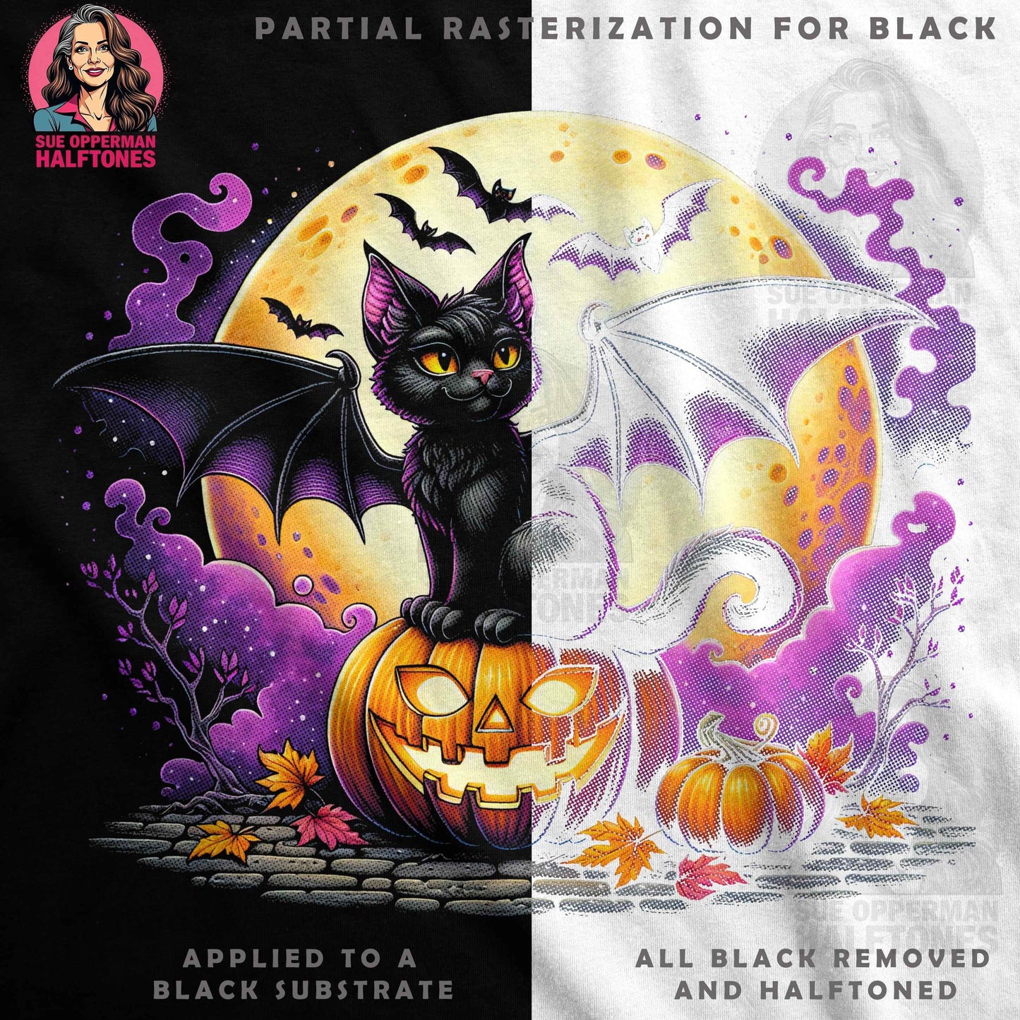 Halloween Bat Cat Halftone T-Shirt Design Digital - halftone PNG for T-shirts – Sue Opperman Halftones
