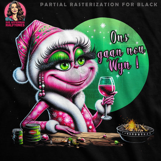 Christmas Grinch Wine Drink Halftoned T-Shirt Design - halftone PNG for T-shirts – Sue Opperman Halftones