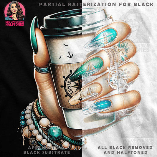 Glamour Nails Holding Coffee Cup Halftone T-Shirt Design - halftone PNG for T-shirts – Sue Opperman Halftones