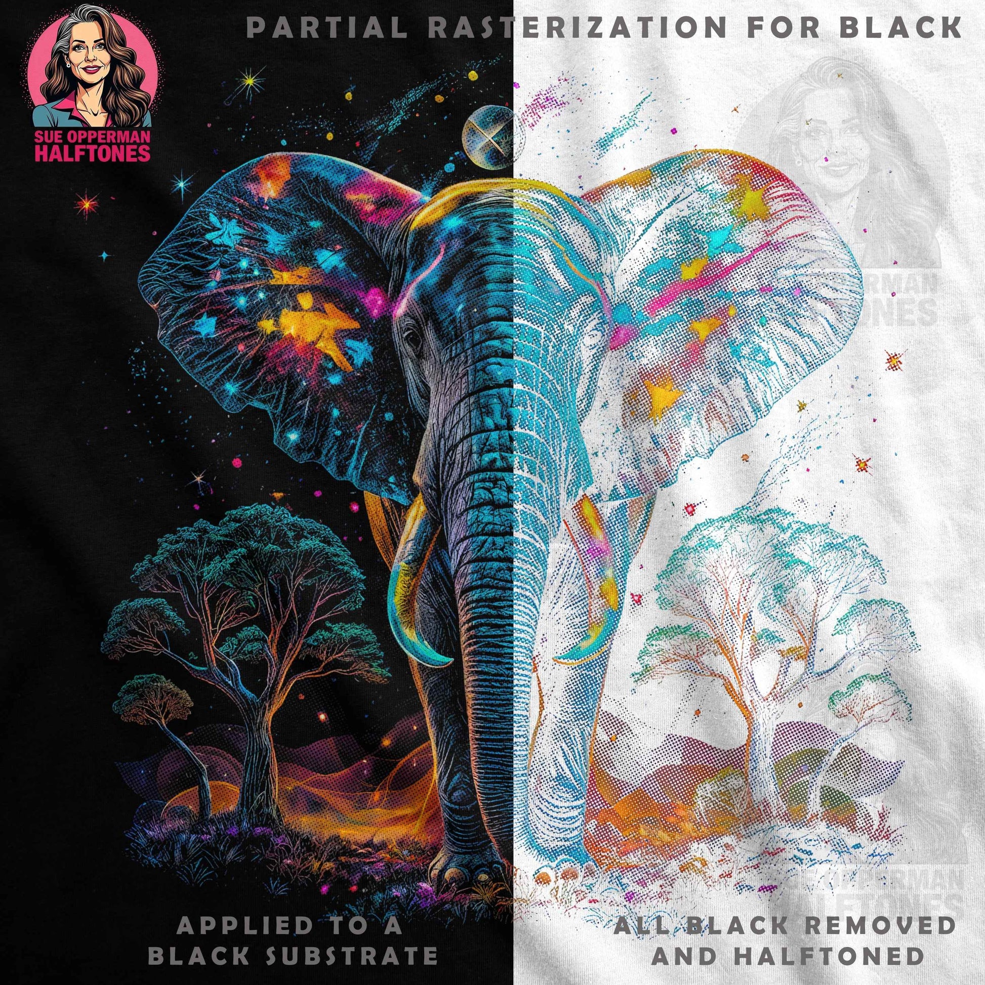 Artistic Elephant Colorful Halftone T-Shirt Design - halftone PNG for T-shirts – Sue Opperman Halftones