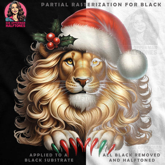 Christmas Lion With Santa Hat Halftone T-Shirt Designs - halftone PNG for T-shirts – Sue Opperman Halftones