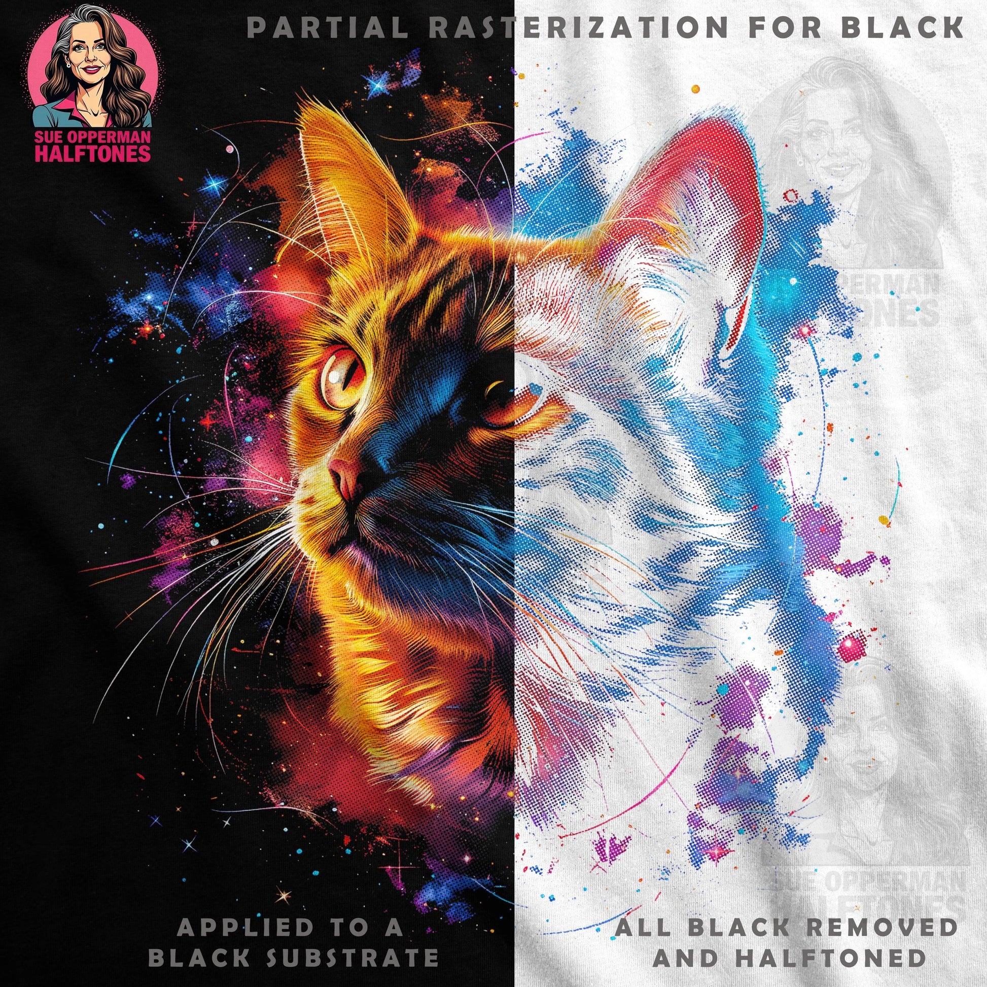 Colorful Cat Portrait Halftone T-Shirt Design - halftone PNG for T-shirts – Sue Opperman Halftones