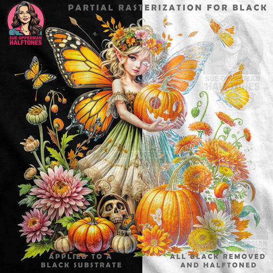 Halloween Fairy with Pumpkin Halftone T-Shirt Design Digital - halftone PNG for T-shirts – Sue Opperman Halftones