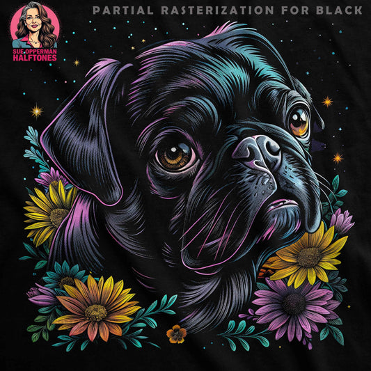 Floral Pug Halftone T-Shirt Design - halftone PNG for T-shirts – Sue Opperman Halftones