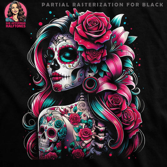 Sugar Skull with Roses Halftone T-Shirt Design Digital - halftone PNG for T-shirts – Sue Opperman Halftones