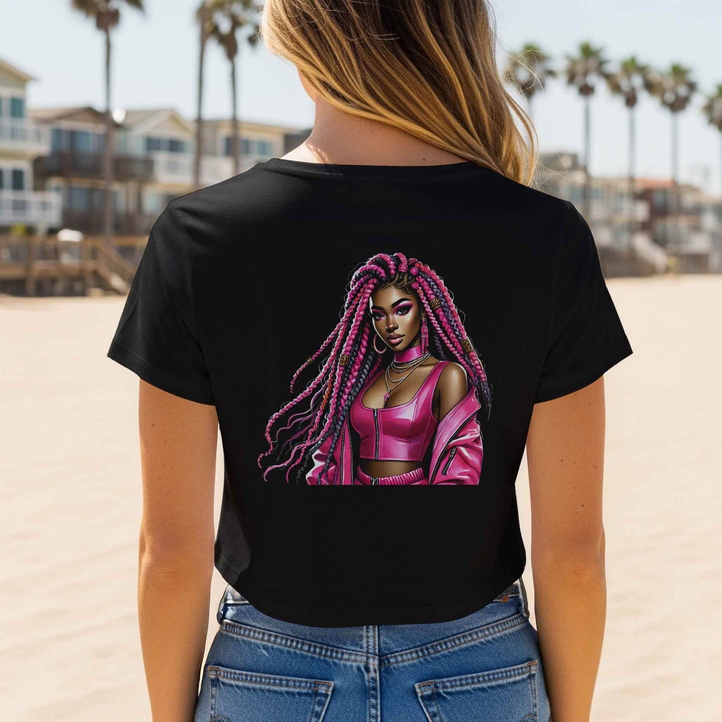 Portrait Braids Woman in Pink Halftone T-Shirt Design - halftone PNG for T-shirts – Sue Opperman Halftones