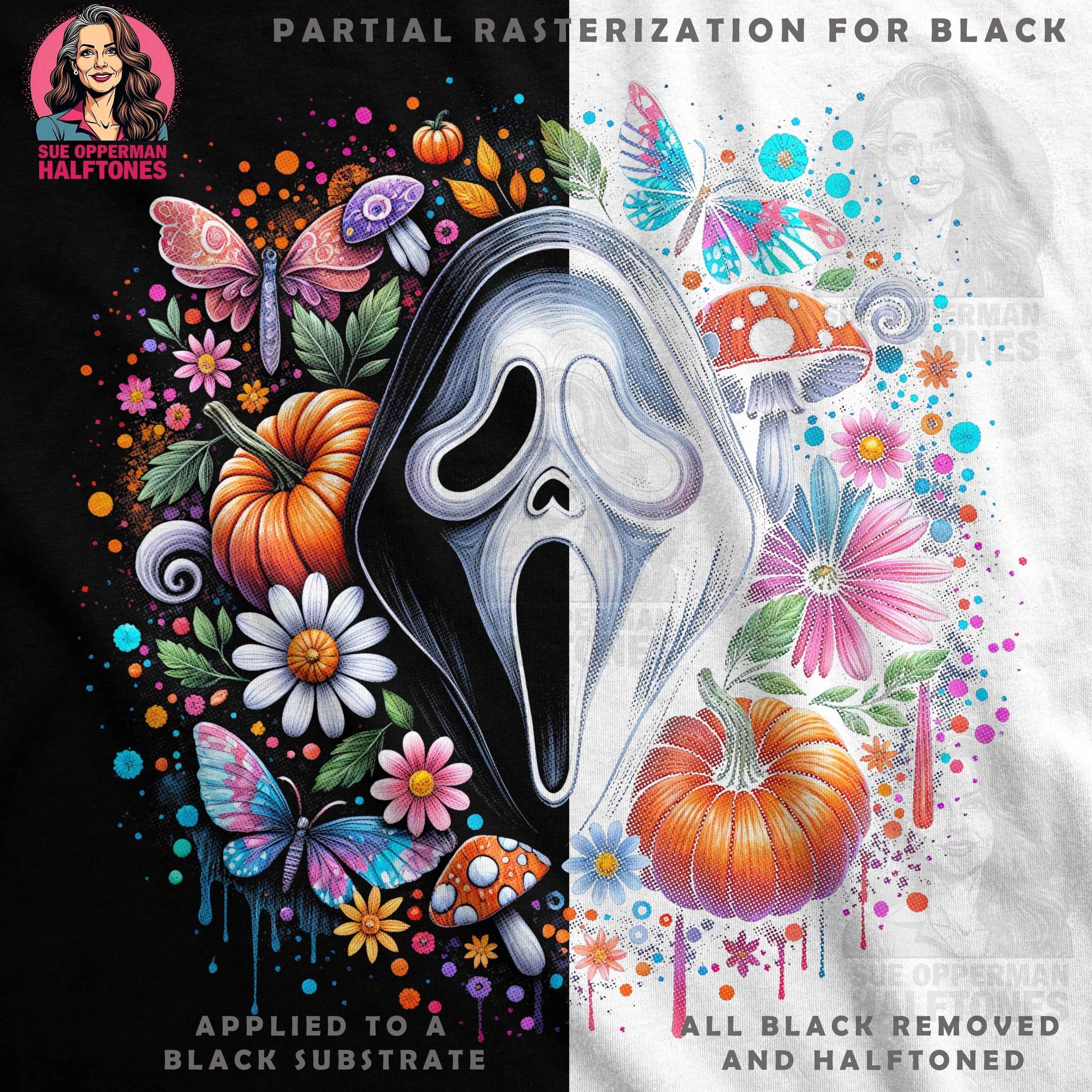 Halloween Floral Scream Halftone T-Shirt Design - halftone PNG for T-shirts – Sue Opperman Halftones