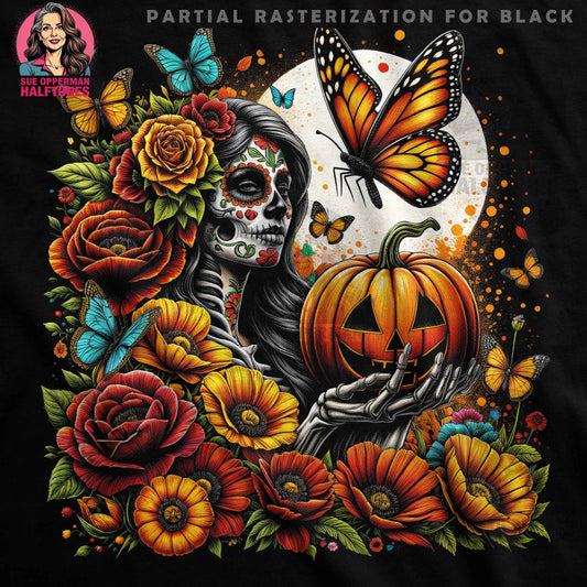 Sugar Skull Halloween Pumpkin Halftone T-Shirt Design Digital - halftone PNG for T-shirts – Sue Opperman Halftones