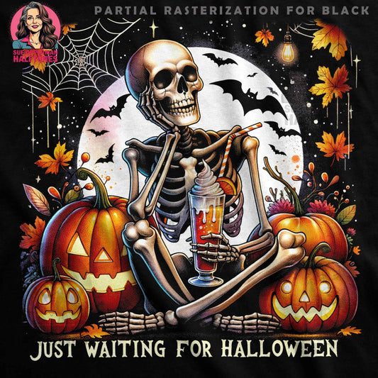 Halloween Skeleton Pumpkin Beverage Digital Halftoned T-Shirt Design - halftone PNG for T-shirts – Sue Opperman Halftones