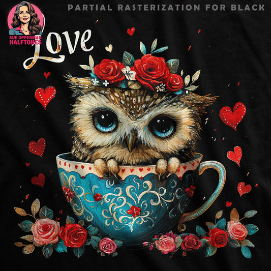 Floral Owl Inside Tea Cup Halftone T-Shirt Design - halftone PNG for T-shirts – Sue Opperman Halftones