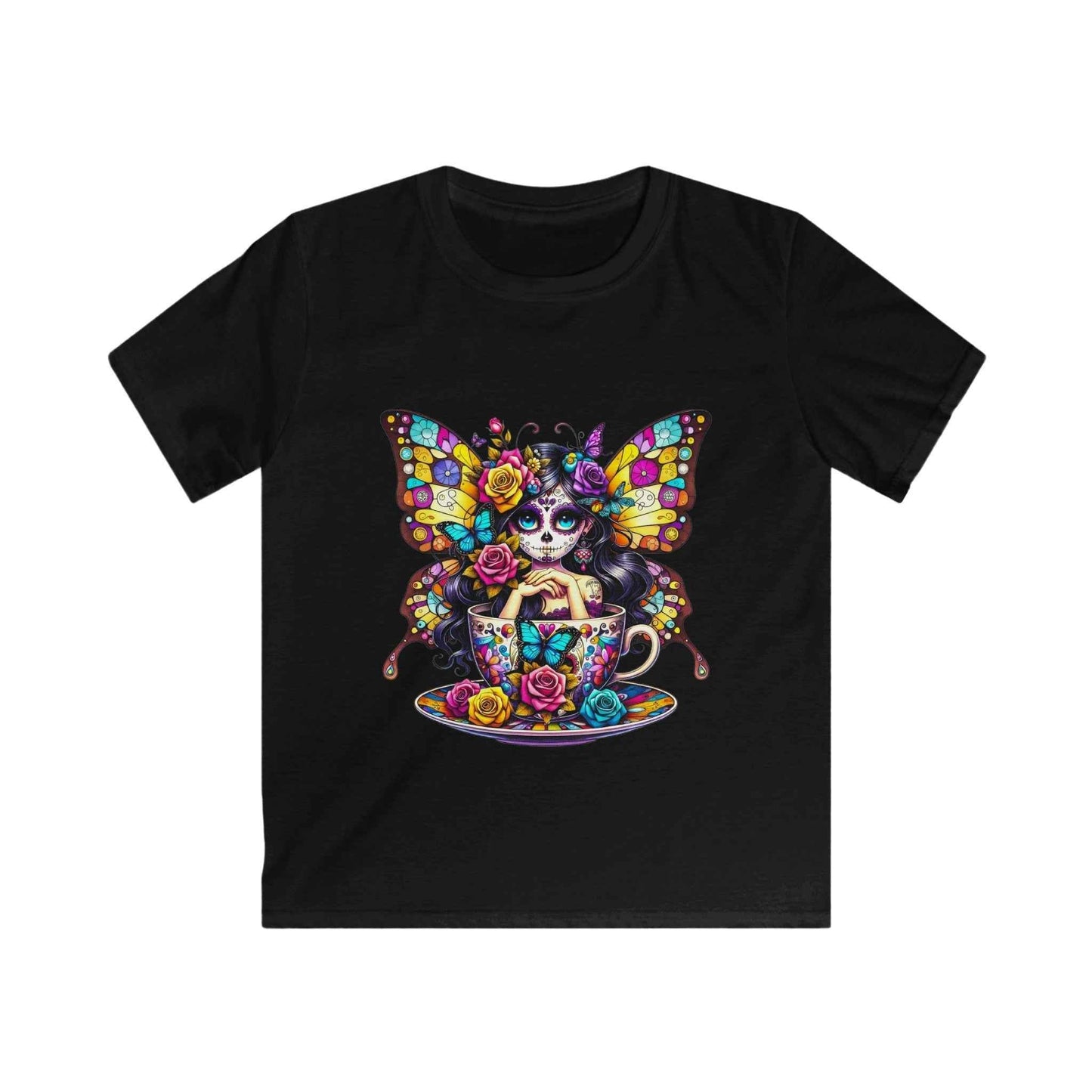 Day of the Dead Fairy in Teacup Digital Halftone T-Shirt Design - halftone PNG for T-shirts – Sue Opperman Halftones