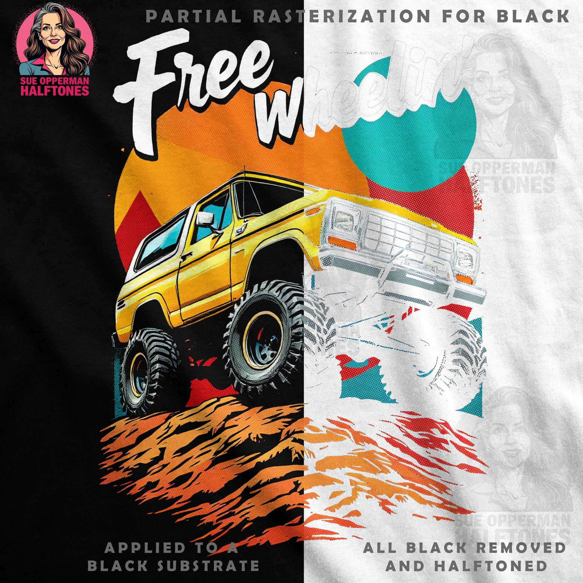 Vintage Truck and Off Roading Halftoned T-Shirt Design - halftone PNG for T-shirts – Sue Opperman Halftones