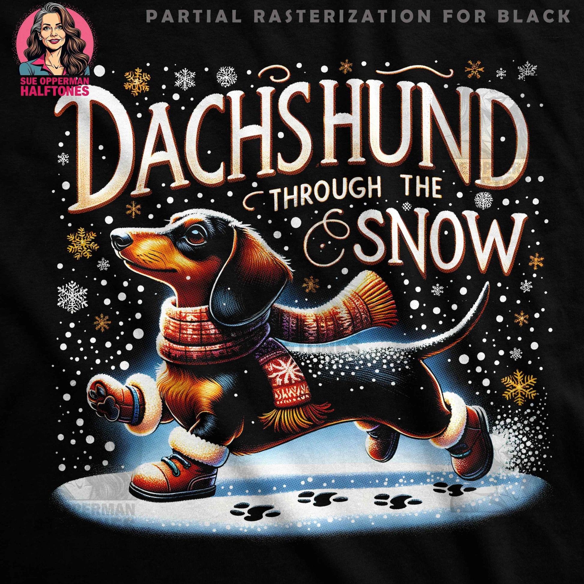 Dachshund Through the Snow Digital Halftone T-Shirt Design - halftone PNG for T-shirts – Sue Opperman Halftones