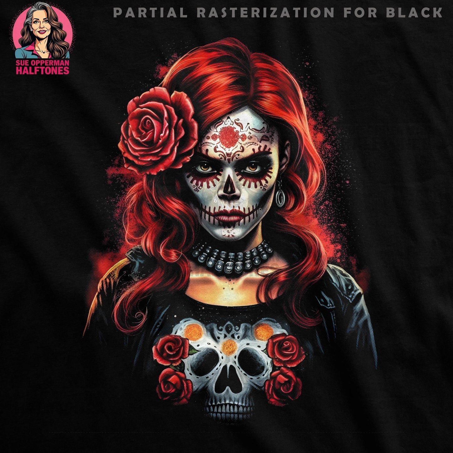Day of the Dead Sugar Skull Halftone T-Shirt Design - halftone PNG for T-shirts – Sue Opperman Halftones