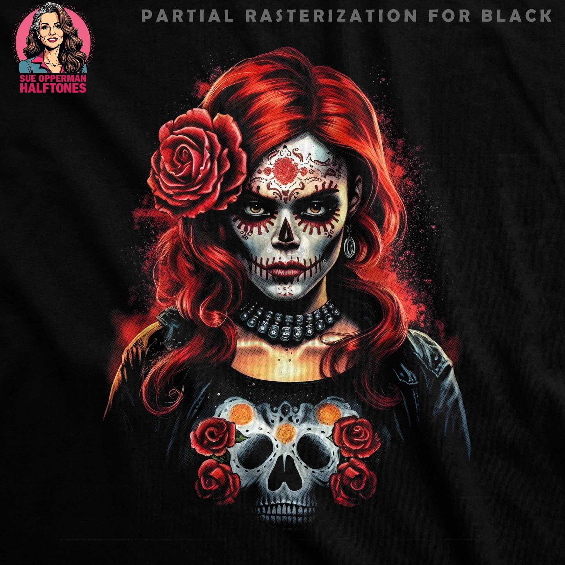 Day of the Dead Sugar Skull Halftone T-Shirt Design - halftone PNG for T-shirts – Sue Opperman Halftones