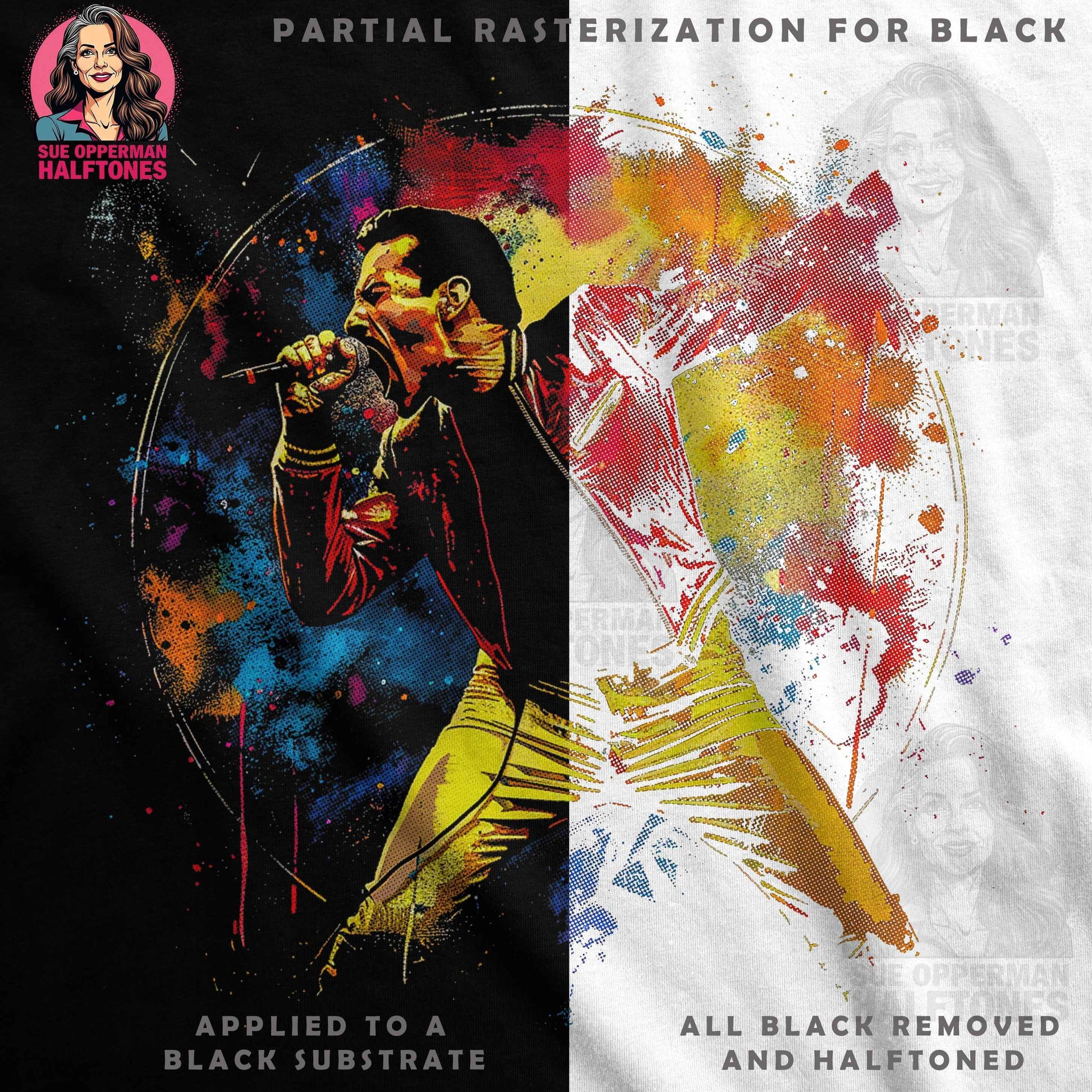 Freddie Mercury Colorful Halftone Digital Halftoned T-Shirt Design - halftone PNG for T-shirts – Sue Opperman Halftones