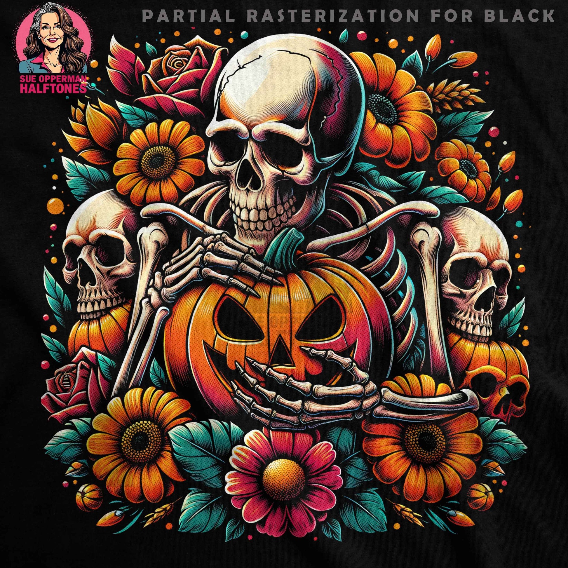 Halloween Skeleton Pumpkin Halftone T-Shirt Design Digital - halftone PNG for T-shirts – Sue Opperman Halftones