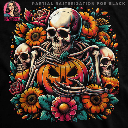 Halloween Skeleton Pumpkin Halftone T-Shirt Design Digital - halftone PNG for T-shirts – Sue Opperman Halftones