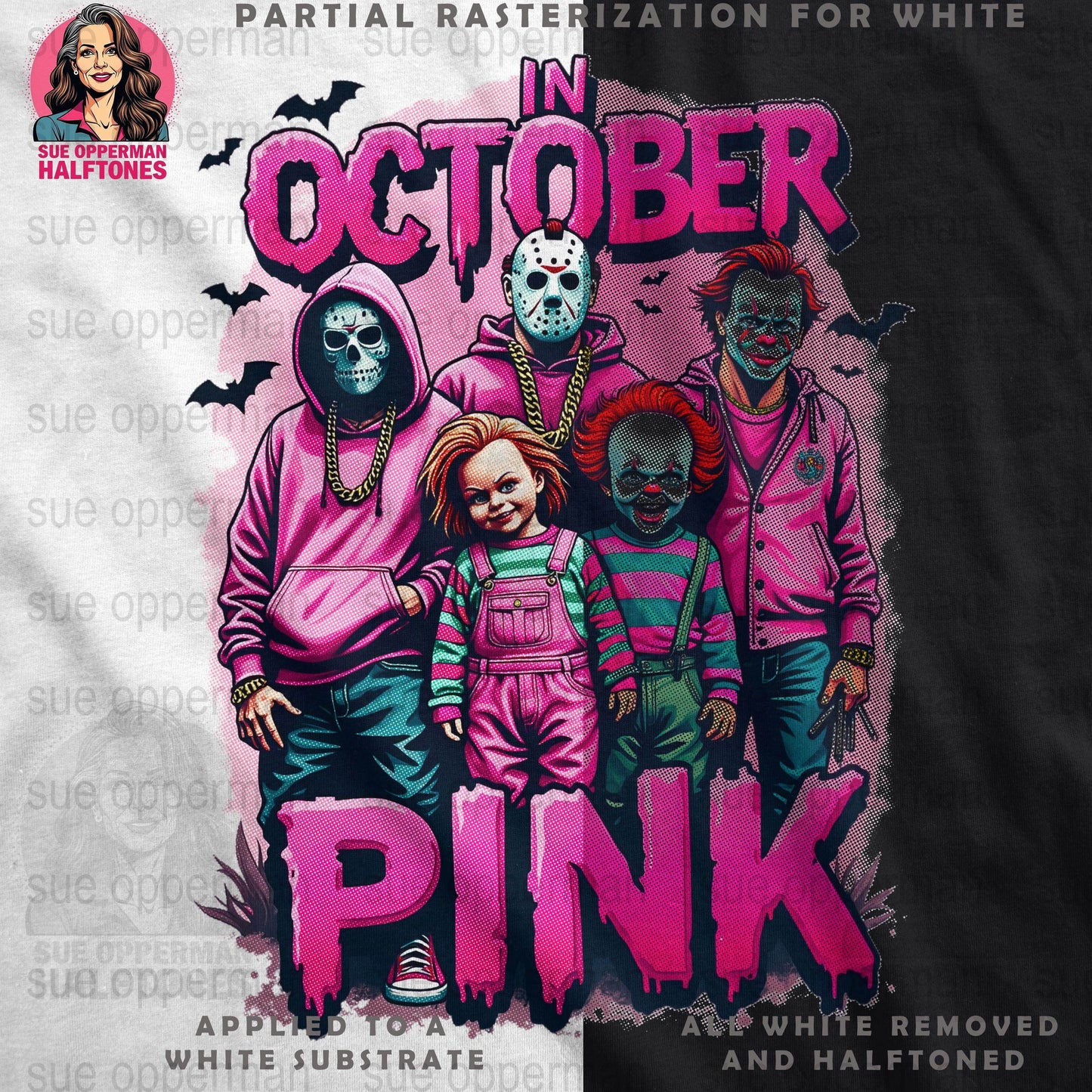 Halloween In October Pink Universal Print Bundle Digital - halftone PNG for T-shirts – Sue Opperman Halftones