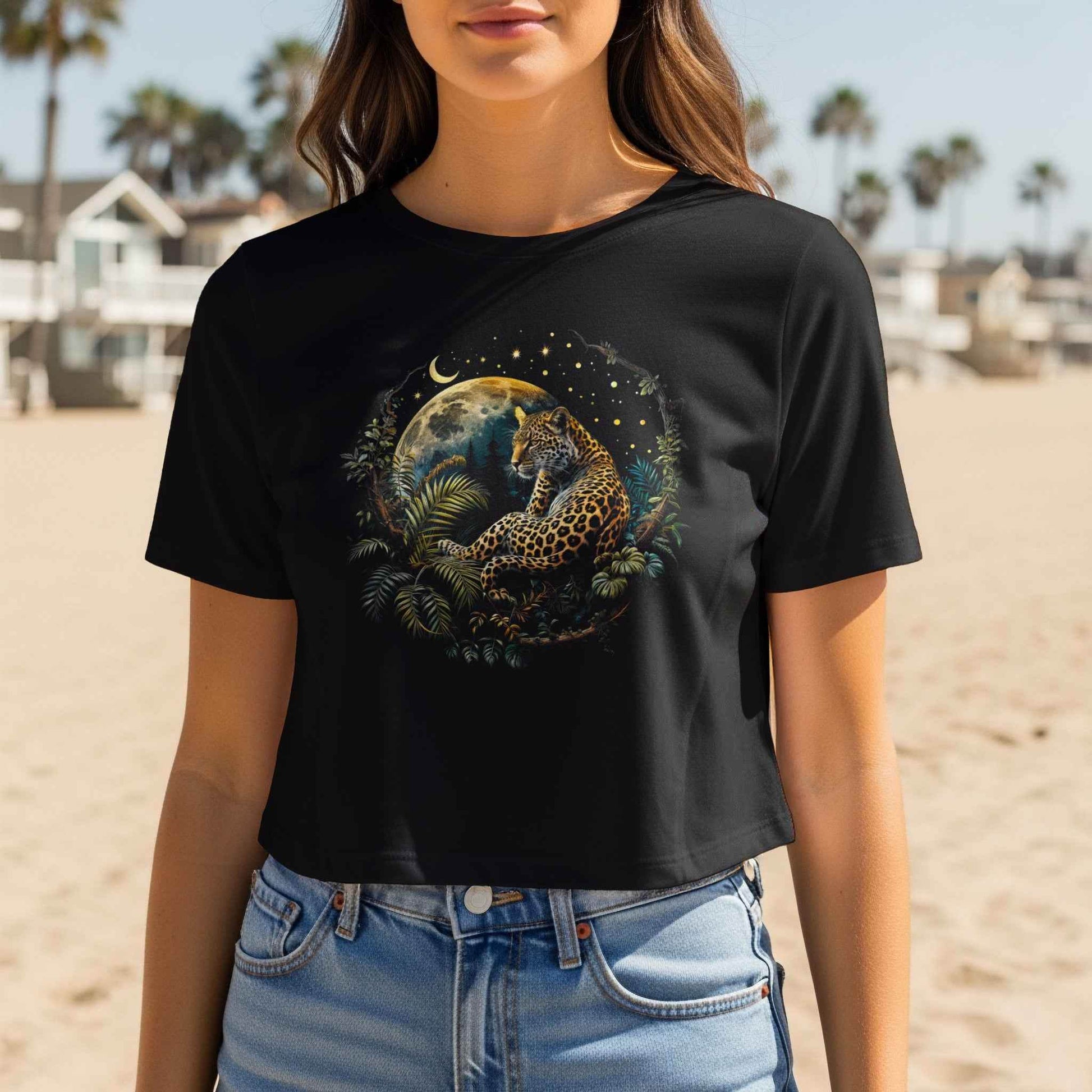 Tropical Leopard Under Moon Halftone T-Shirt Design - halftone PNG for T-shirts – Sue Opperman Halftones