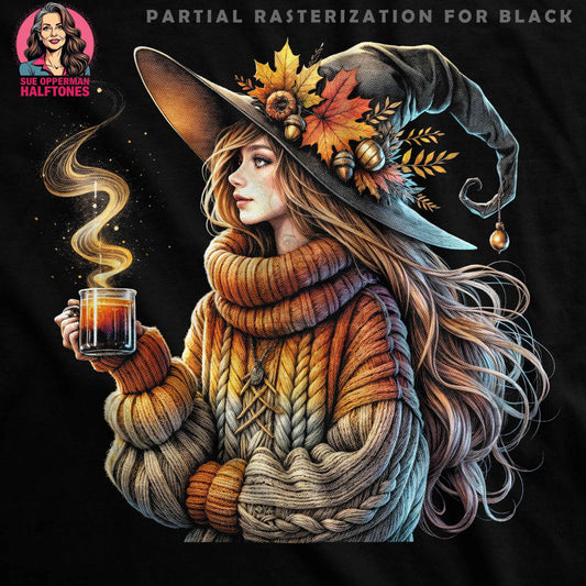 Halloween Witch Fall Girl Illustration Digital Halftoned T-Shirt Design - halftone PNG for T-shirts – Sue Opperman Halftones