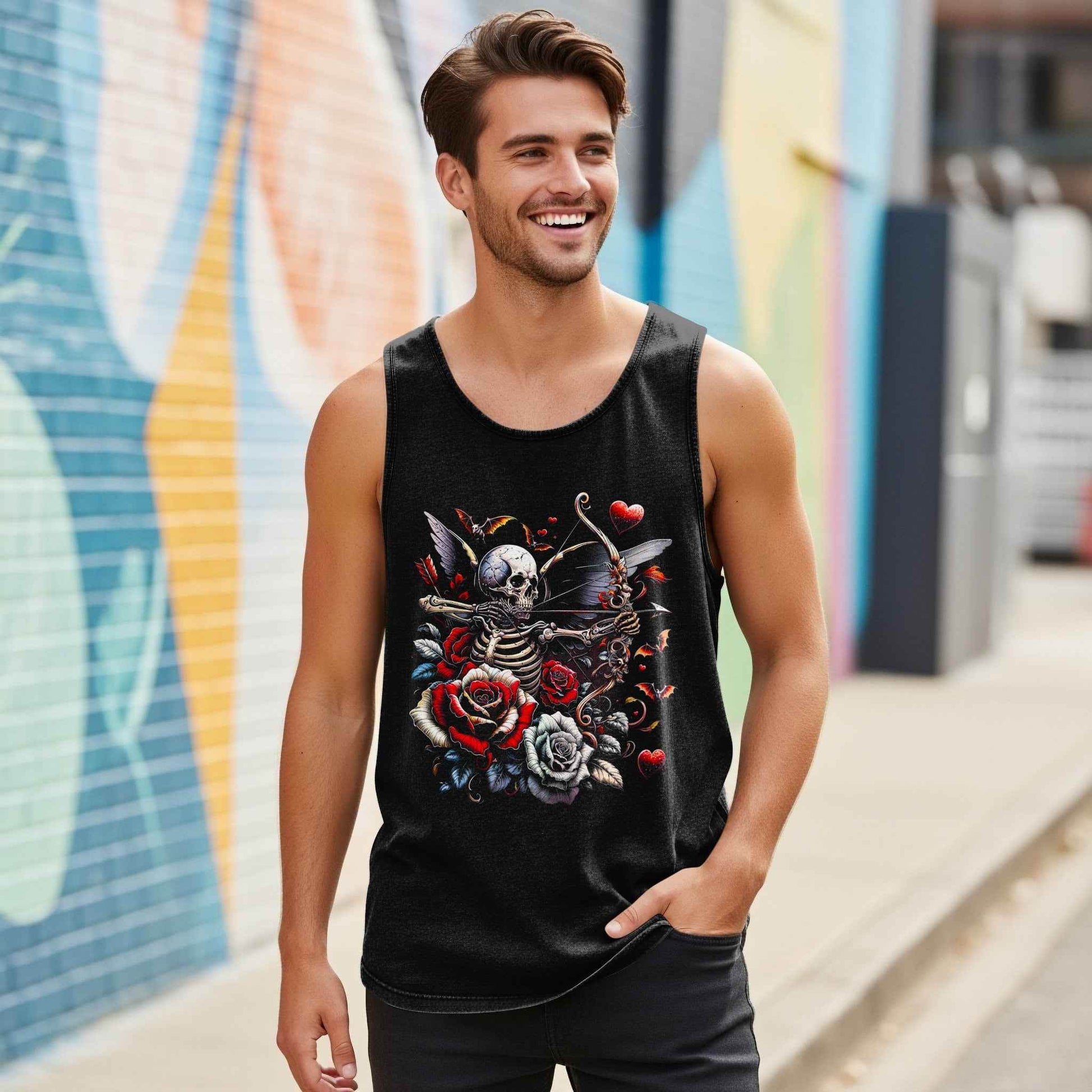 Valentines Skull Roses Skeleton Angel Wings Halftoned T-Shirt Design - halftone PNG for T-shirts – Sue Opperman Halftones