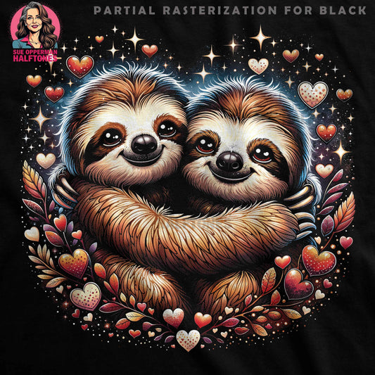 Valentine Sloths With Hearts Halftoned T-Shirt Design - halftone PNG for T-shirts – Sue Opperman Halftones