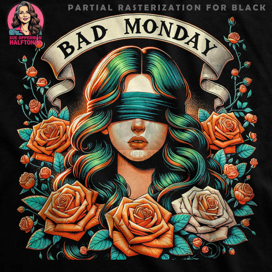 Bad Monday Woman Roses Halftone Digital halftoned T-Shirt Design - halftone PNG for T-shirts – Sue Opperman Halftones