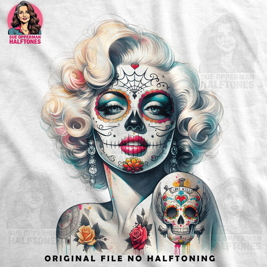 Skull Marilyn Monroe Sugar Skull Universal Print Bundle - halftone PNG for T-shirts – Sue Opperman Halftones
