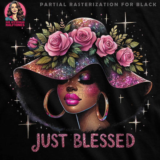 Just Blessed Woman With Roses Digital Halftone T-Shirt Design - halftone PNG for T-shirts – Sue Opperman Halftones