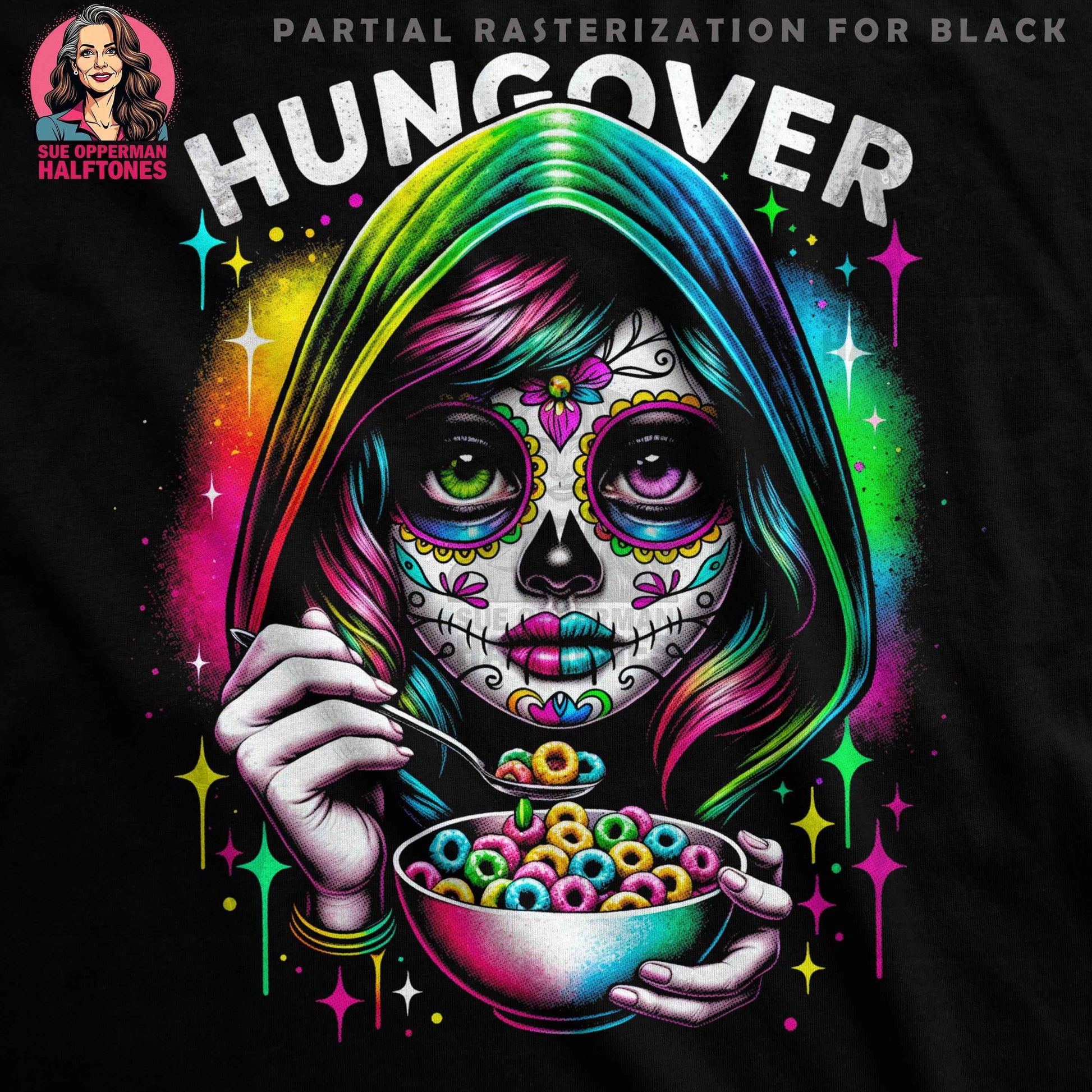 Hangover Sugar Skull Girl Halftone T-Shirt Design - halftone PNG for T-shirts – Sue Opperman Halftones