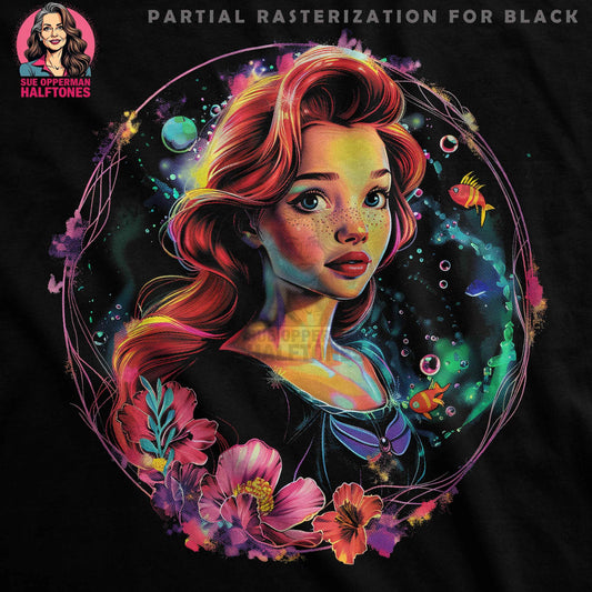 Portrait With Flowers and Fish Digital Halftoned T-Shirt Design - halftone PNG for T-shirts – Sue Opperman Halftones