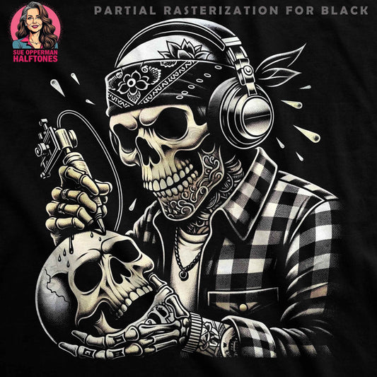Gothic Tattoo Skull With Headphones Digital Halftone T-Shirt Design - halftone PNG for T-shirts – Sue Opperman Halftones