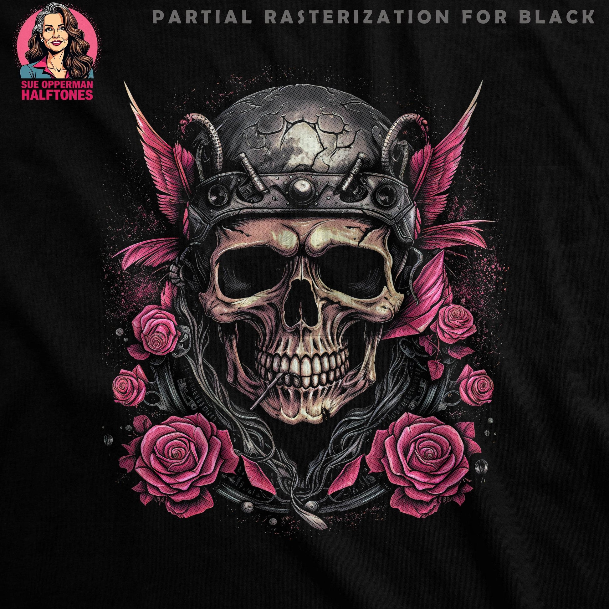 Skull Decorated With Roses Halftone T-Shirt Design - halftone PNG for T-shirts – Sue Opperman Halftones