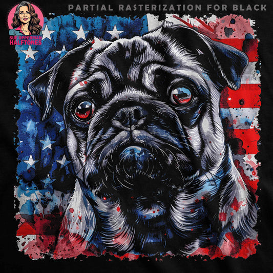Patriotic Pug Dog with USA Flag Halftoned T-Shirt Design - halftone PNG for T-shirts – Sue Opperman Halftones
