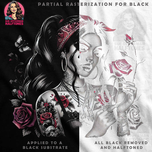 Goth Girl Roses Tattoo Art Digital Halftoned T-Shirt Design - halftone PNG for T-shirts – Sue Opperman Halftones