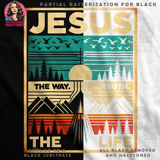 Jesus The Way Truth Life Digital Halftone T-shirt Design - halftone PNG for T-shirts – Sue Opperman Halftones