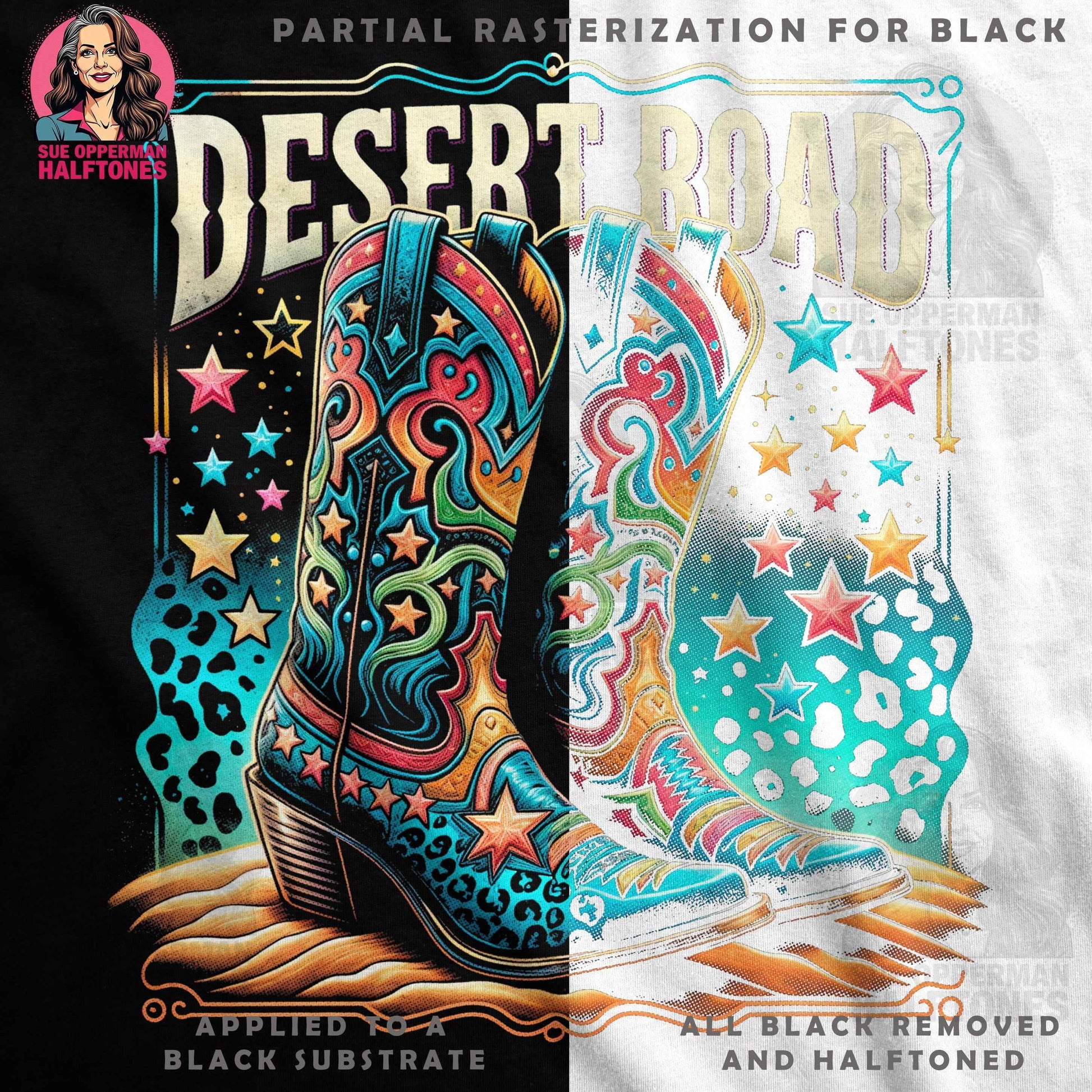 Desert Road Cowboy Boots Halftone T-Shirt Design - halftone PNG for T-shirts – Sue Opperman Halftones